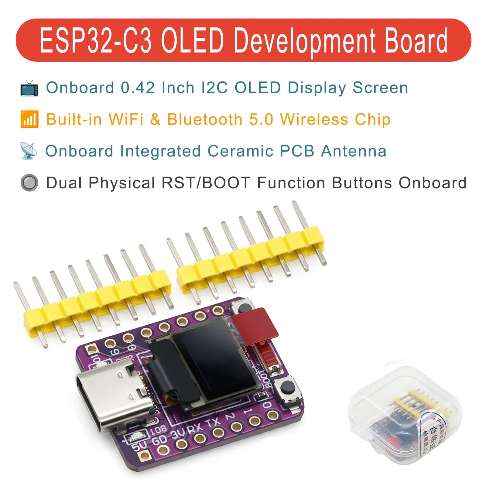 ESP32-C3 OLED Development Board 0.42 Inch Display Ceramic Antenna WiFi Bluetooth Type-C RISC-V for Arduino IOT SuperMini LowPwr