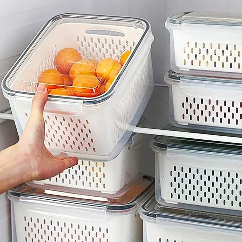 Grande Cestello Scolapiatti per Verdure, Contenitore Speciale per la Conservazione della Frutta per Frigoriferi, Contenitore a Doppio Strato per Alimenti da Cucina