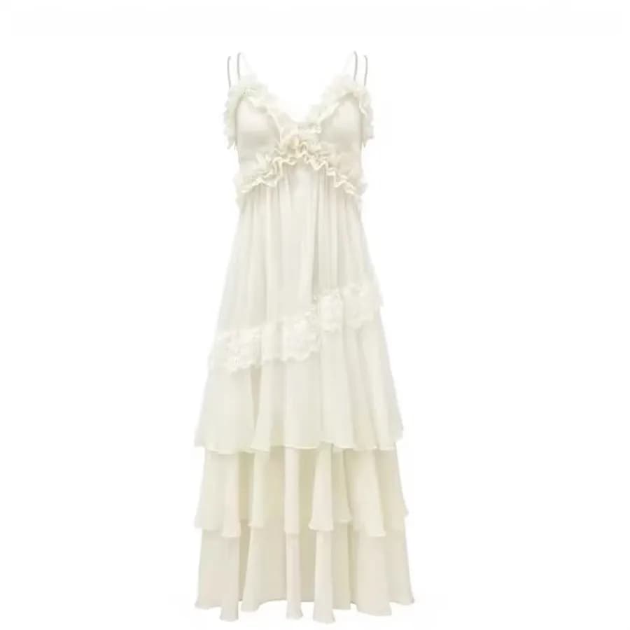 Nuovo stile: Abito da spiaggia con bretelle, abito da vacanza beige sexy senza schienale, stile fata estivo, per un look rilassato e alla moda.