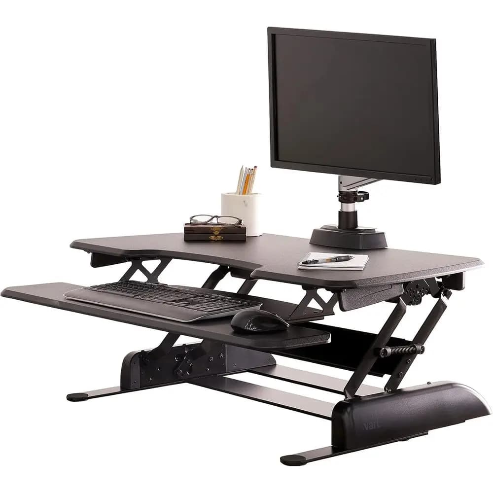 36 Two-level adjustable standing desk with monitor support - Fully assembled, black