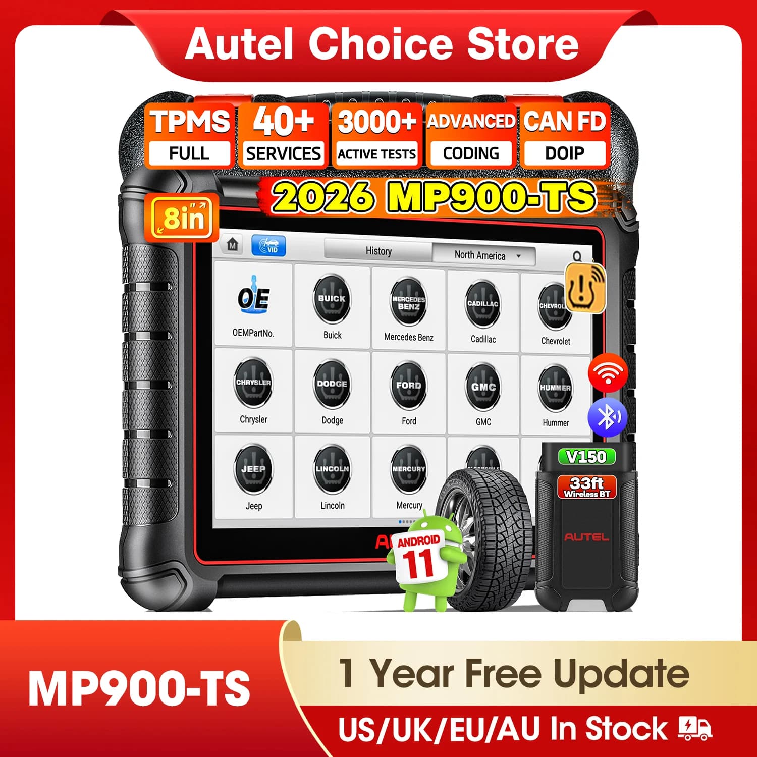 Autel MaxiPRO MP900-TS Auto TPMS Strumenti diagnostici Auto OBD2 Scanner Programmazione Codifica ECU Test attivo CAN FD/DoIP PK MP808BT