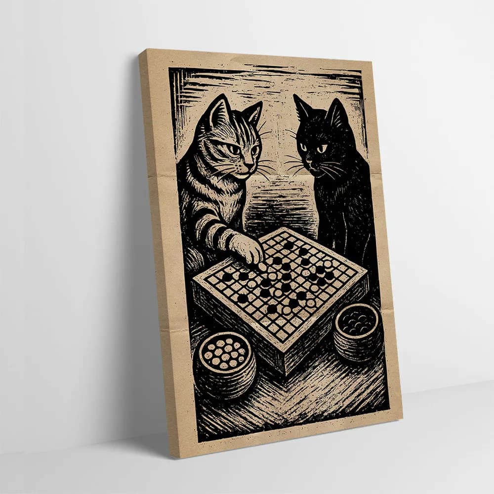 Gatti che giocano a Go - Stampa su legno, poster personalizzato, immagini artistiche da parete, pittura su tela, regalo per la decorazione della camera da letto