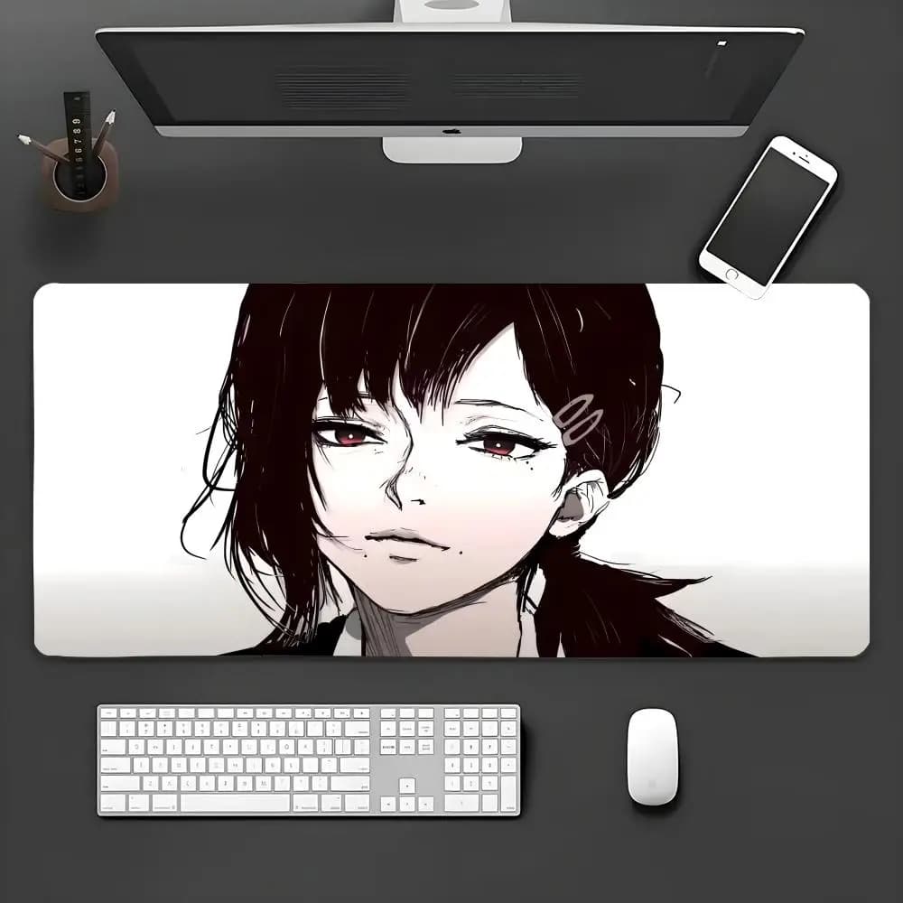 Tappetino da tavolo per ragazza anime in bianco e nero Tappetino per mouse grande Tastiera da ufficio Tappetino da scrivania con chiusura sul bordo Accessori da gioco Tappetino per mouse antiscivolo