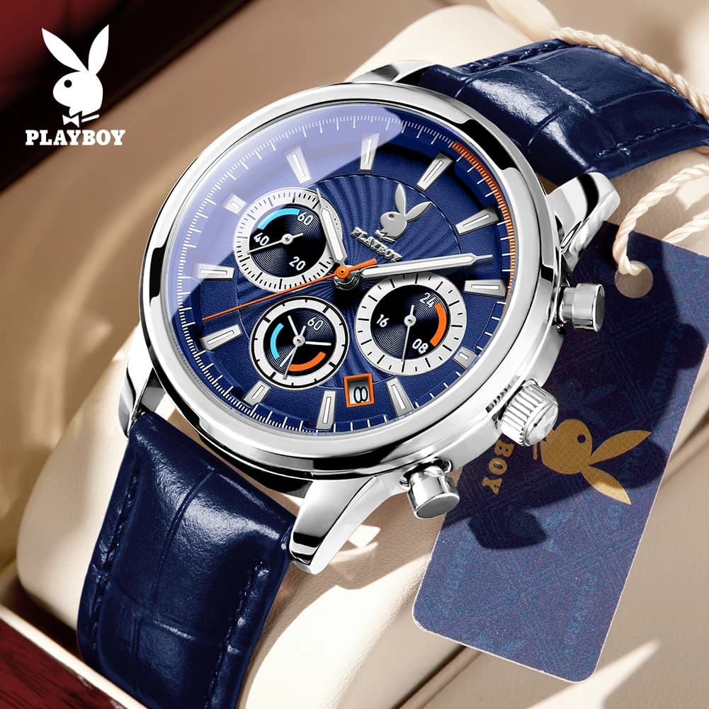 PLAYBOY 3305 Orologio Classico Originale con Movimento al Quarzo, Stile alla Moda, Luminoso HD, Impermeabile 30M, Display con Tre Piccoli Quadranti