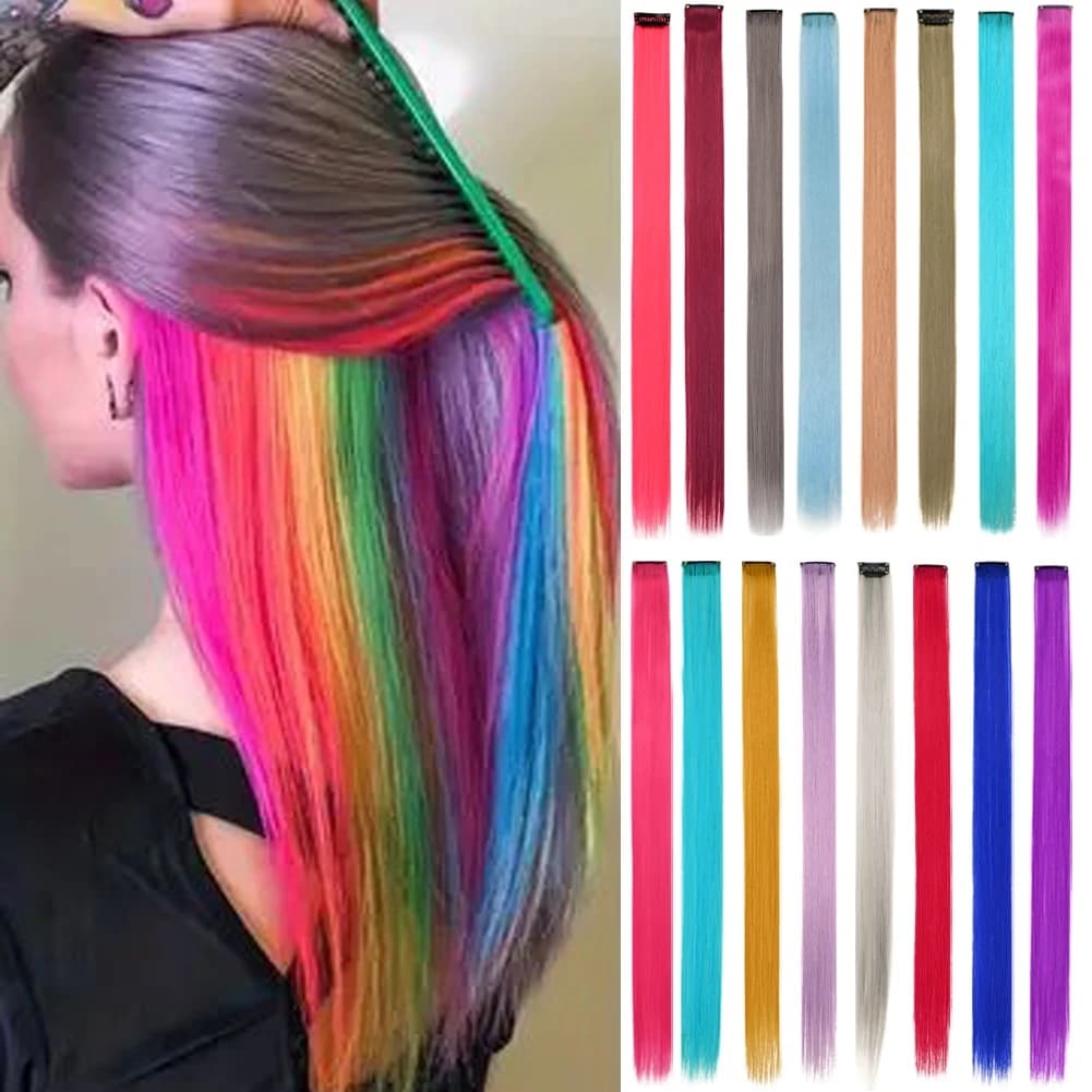 10 Pieces/1 Extension Pack for Colorful Hair Clips for Girls, 22 Inches, Ombré Colors, Synthetic Led Hair