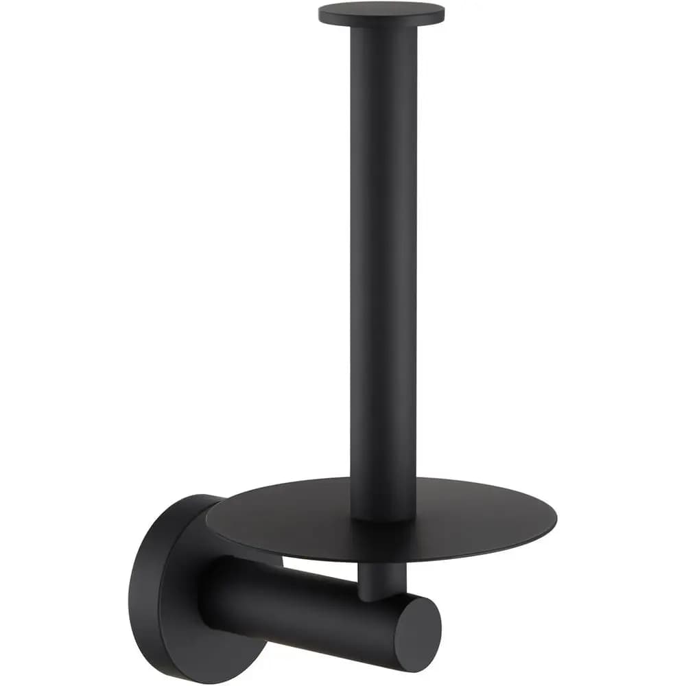 Matte Black Wall-Mounted Stainless Steel Toilet Paper Holder with Round Plate
