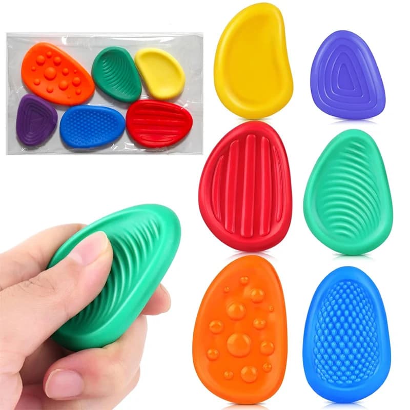 6PCS Fidget Pietra sensoriale per bambini Adulti Preoccupazioni Pietre Silicone strutturato ADHD Autismo Ansia Alleviare lo stress Giocattoli Premio in classe