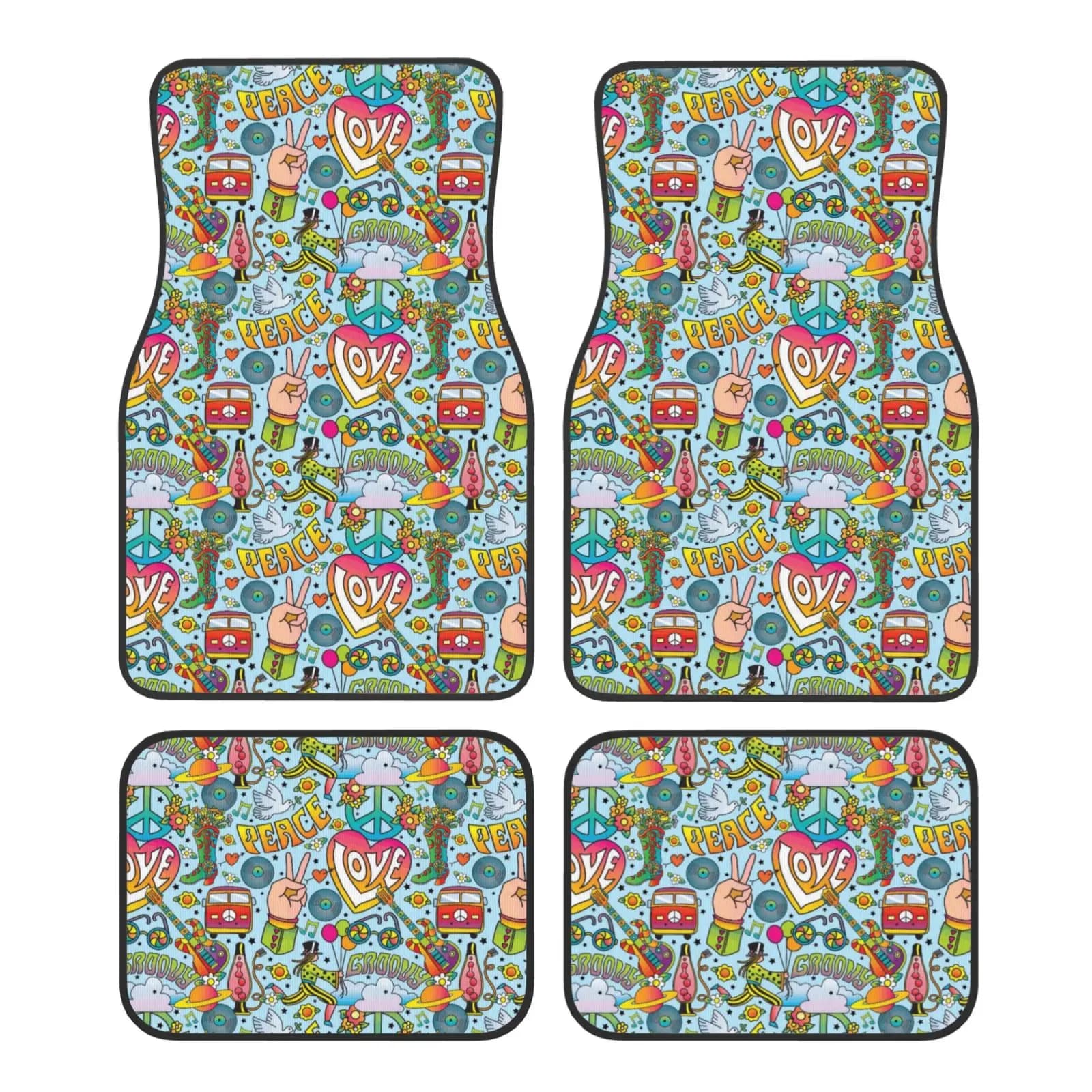 Set di tappetini per auto personalizzati stampati con la pace e l'amore a forma di cuore sui fianchi Set di tappeti anteriori e posteriori da 4 pezzi adatti a tutti i tappetini per auto