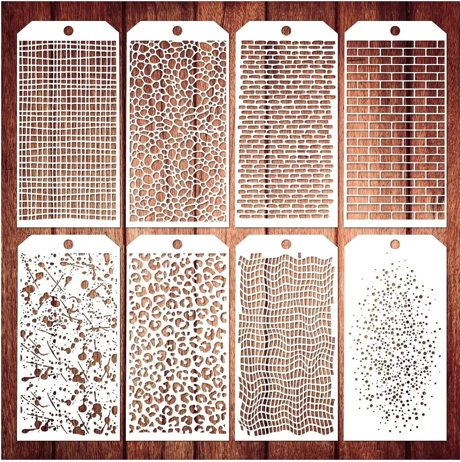 8Pcs/Set 24cm Leopard Brick Dot Mesh DIY Layering Stencils Painting Scrapbook Coloring Embossing Album Decorative Template