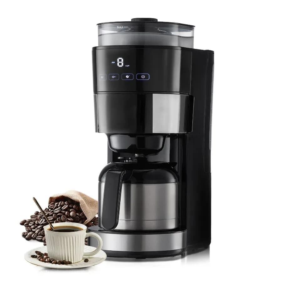Macchina da Caffè con Macinacaffè Integrato, 8 Tazze, Programmabile, con Timer 24 Ore per Preparazione Automatica, Riutilizzabile