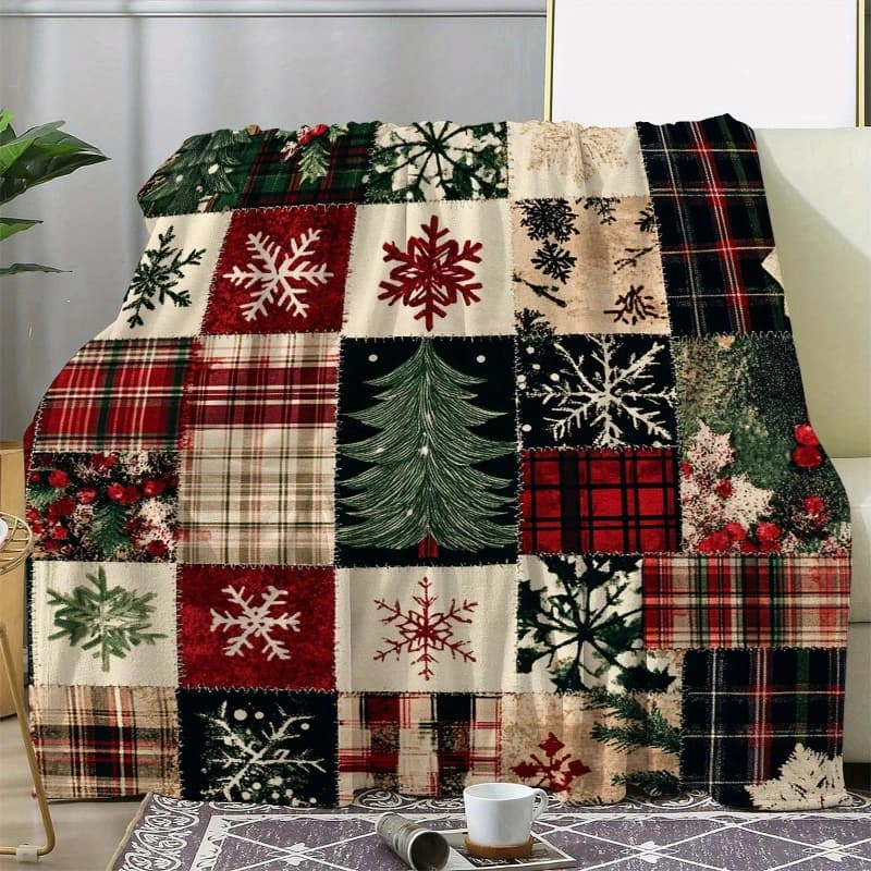 Holiday Cheer Accogliente coperta natalizia in flanella con fiocchi di neve e alberi di pino per divano, letto, ufficio, campeggio - Regalo per tutte le stagioni
