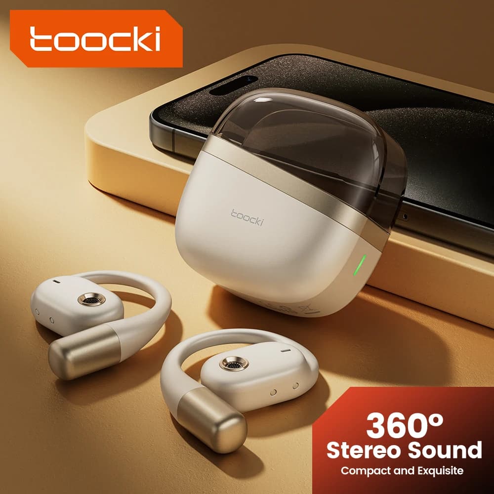 Toocki OWS Auricolari Bluetooth Cuffie senza fili Bluetooth 5.4 Auricolari semi-in-ear con guscio trasparente Auricolare in standby lungo 100 ore