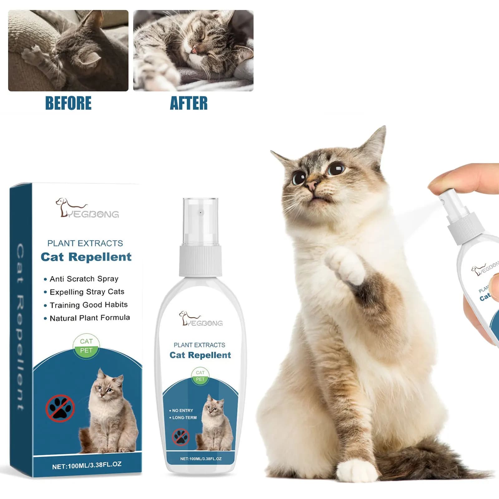 Yegbong Spray repellente per gatti per interni 100ml Deterrente per animali domestici per mantenere le letti e ripristinare i gatti all'interno Formula naturale di lunga durata