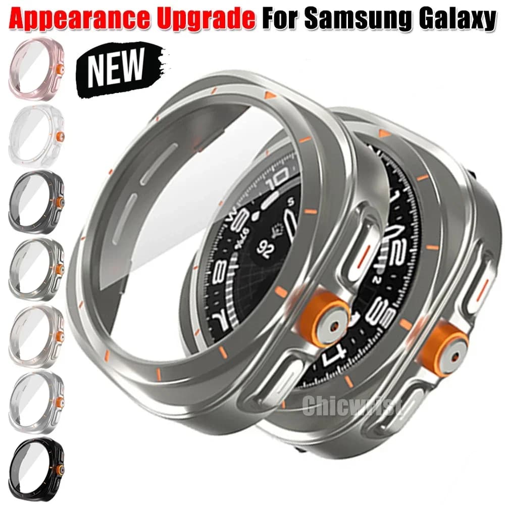 Hot Change To Ultra Custodia per Samsung Galaxy Watch7 6 40/44mm Aggiornamento in Galaxy Watch Ultra 47mm Proteggi schermo in vetro temperato