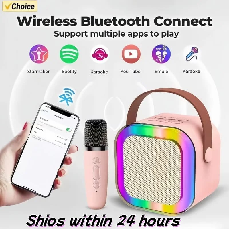 Macchina per karaoke K12 con 2 microfoni wireless, set di altoparlanti regalo con luci RGB wireless portatili, karaoke domestico per feste di compleanno