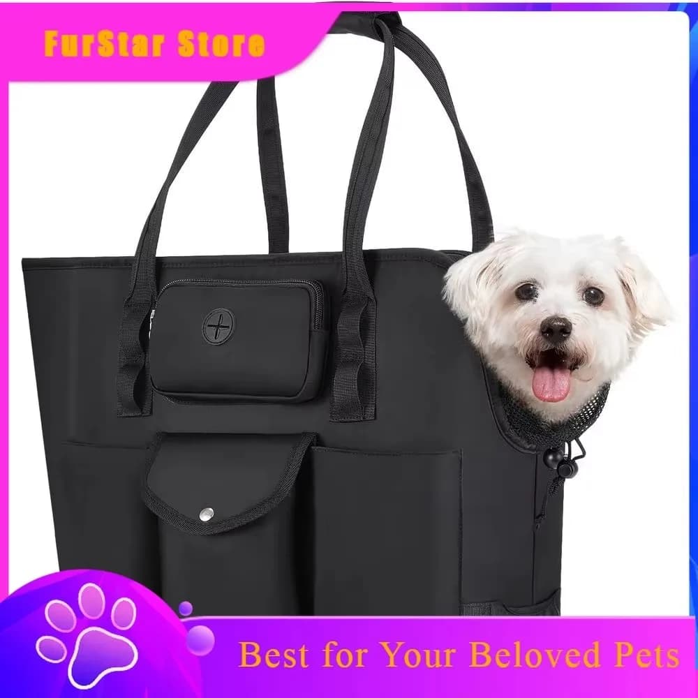 FurStarDog Purse Carrier - Portable Dog Carrier With Pockets & Safety Leash For Small Dogs Under 12 Lbs, Breathable Pet Tote Bag
