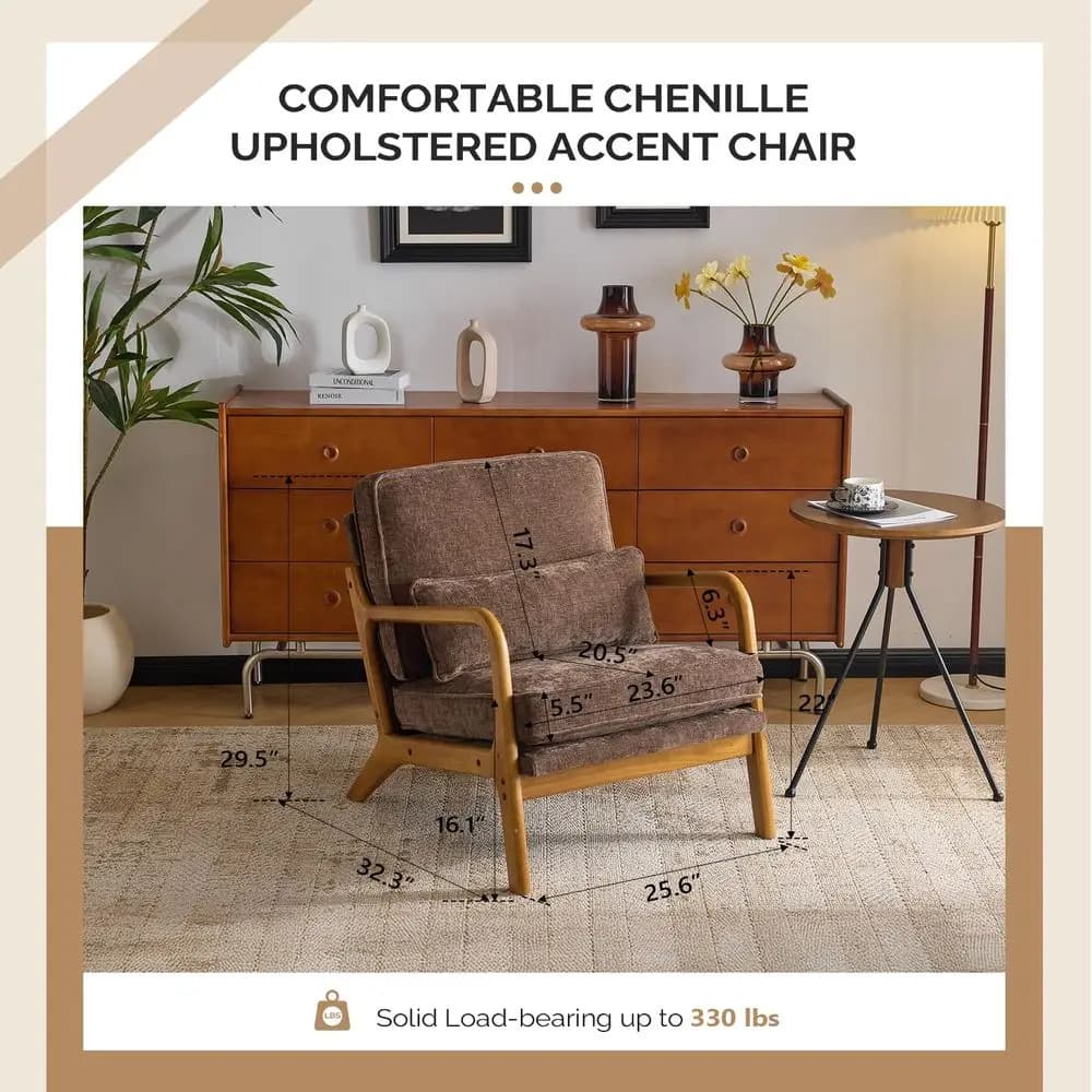 Set di 2 poltrone moderne in stile Mid-Century in ciniglia, graziose poltrone da lettura con cuscino e supporto lombare e struttura in legno massello