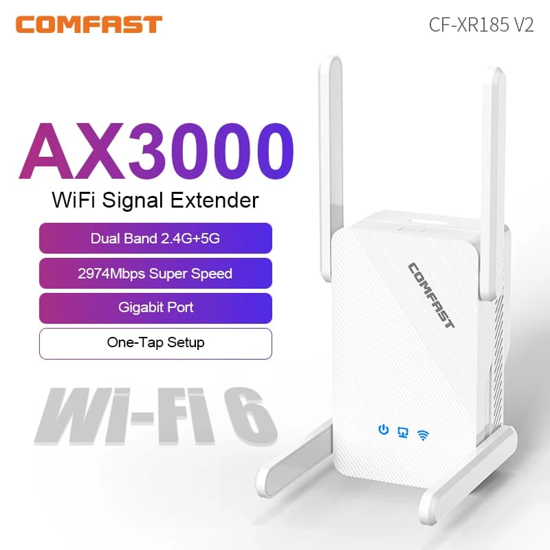 Comfast AX1800 Ripetitore WiFi 6, Estensore Wireless 1800Mbps 2.4G&5GHz, Amplificatore di Segnale Wi-Fi con 4 Antenne 2dBi, AP/Router Wi-Fi Domestico
