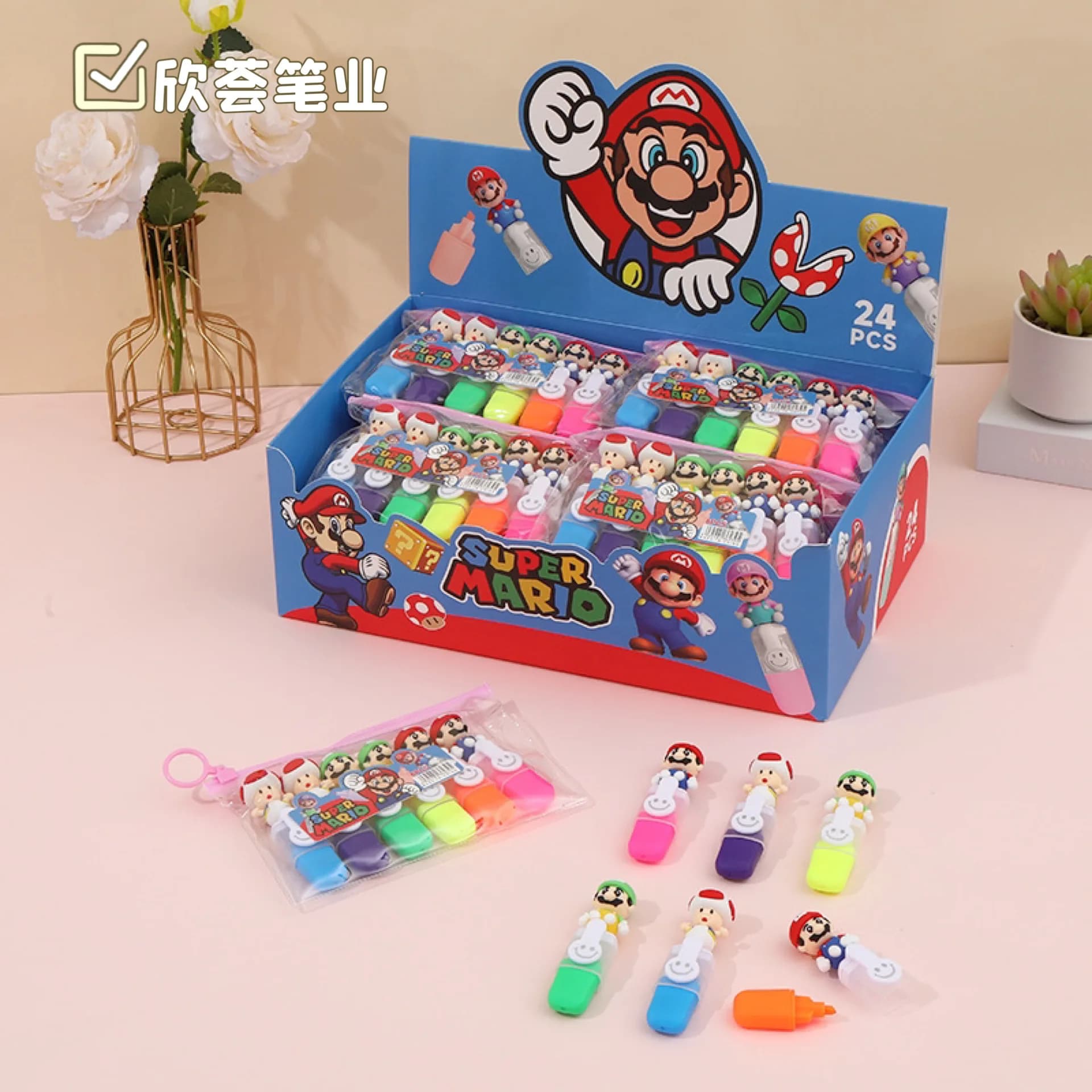 Set di 6/24 evidenziatori Super Mario, regalo per studenti, per graffiti, acquerello, appunti, cancelleria, articoli per lo studio.