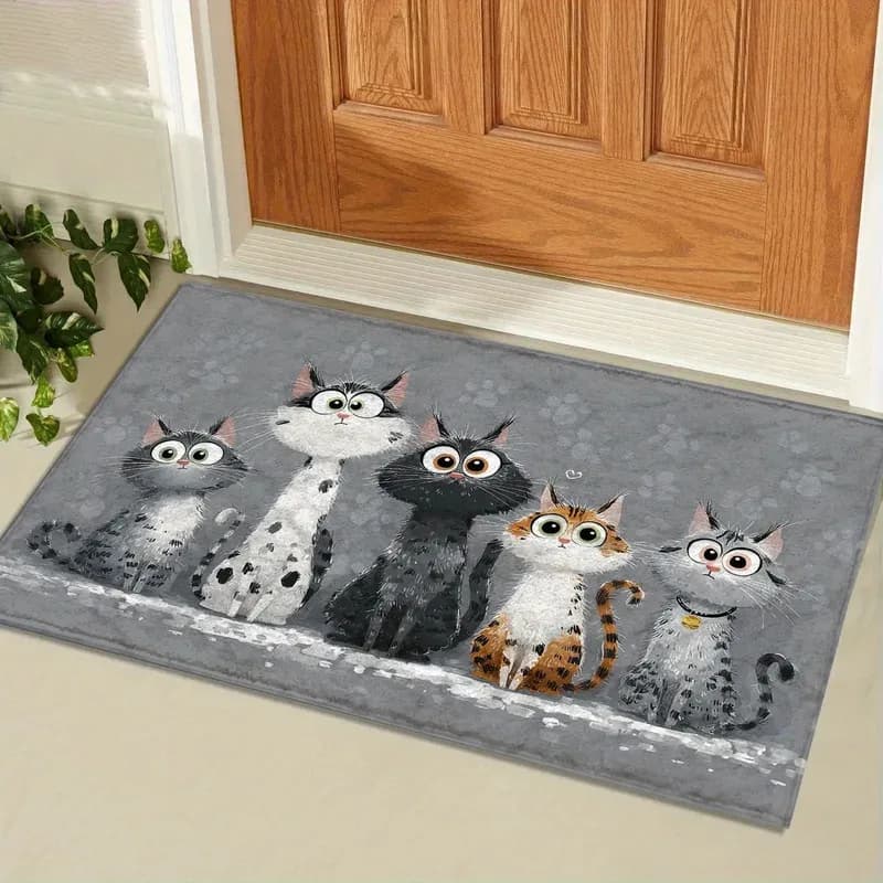 VIKAMA Zerbino di benvenuto lavabile antiscivolo Adorabile modello di gatto Tappetino per cucina e bagno Tappeto per soggiorno e camera da letto per la decorazione domestica