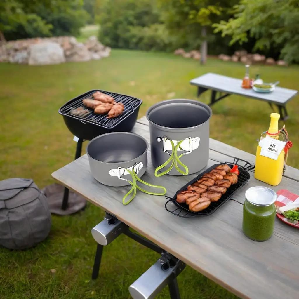Outdoor camping pots set, made of aluminium alloy hard material, portable, foldable pots set for 1-2 persons