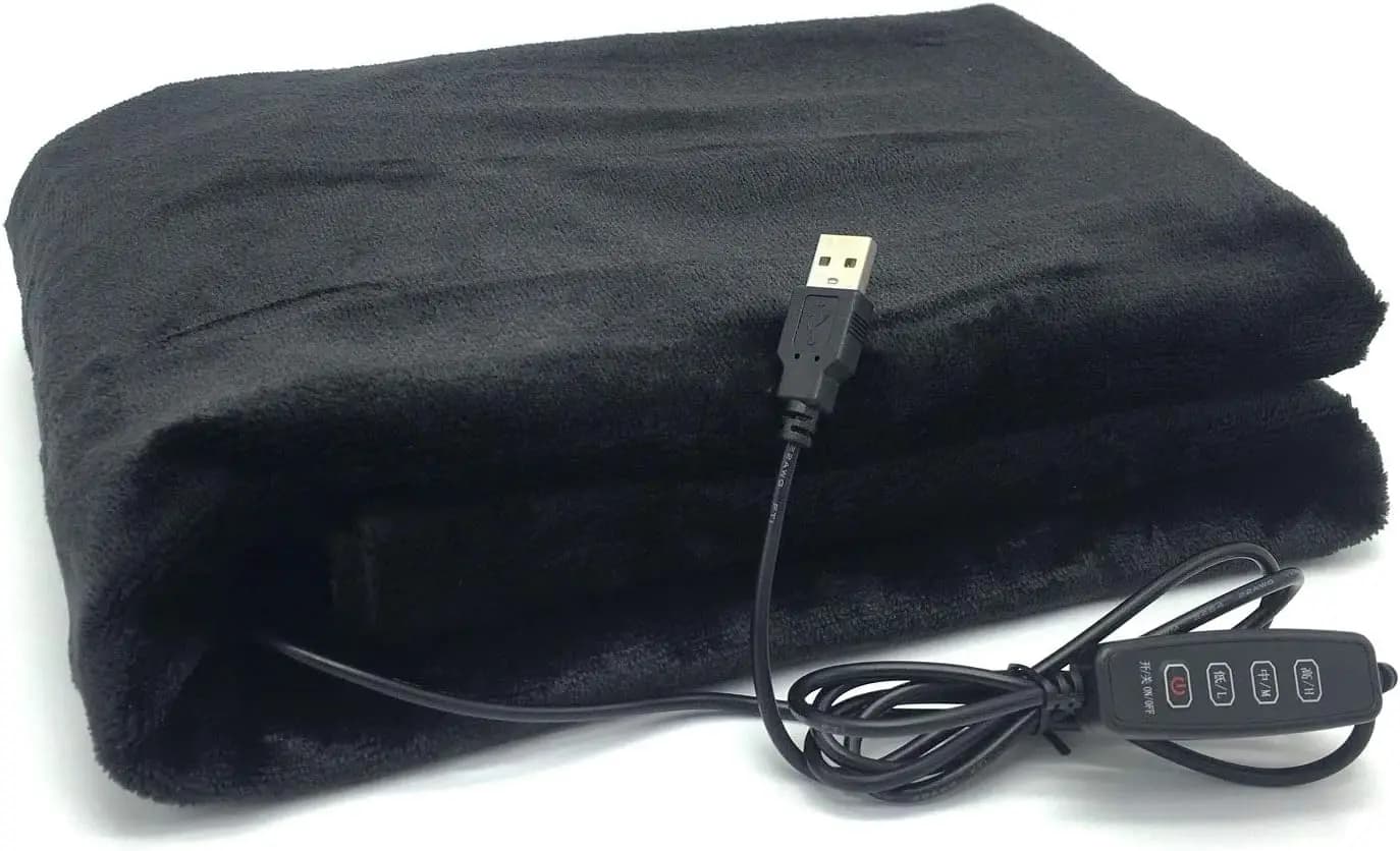 Coperta riscaldata tramite USB con 3 impostazioni, scialle elettrico portatile per uso interno, auto, esterno – Nero