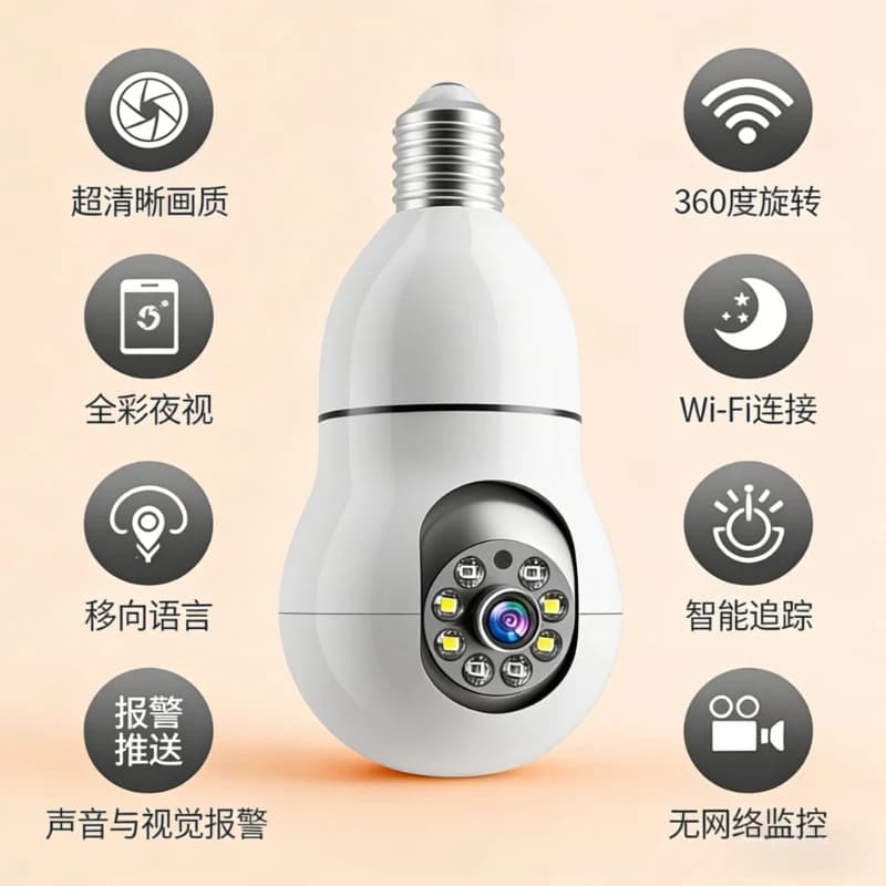 Telecamera IP Dome PTZ Wireless 2.4G con Portalampada E27, Rilevamento Umano AI, Monitoraggio di Sicurezza, Baby Monitor