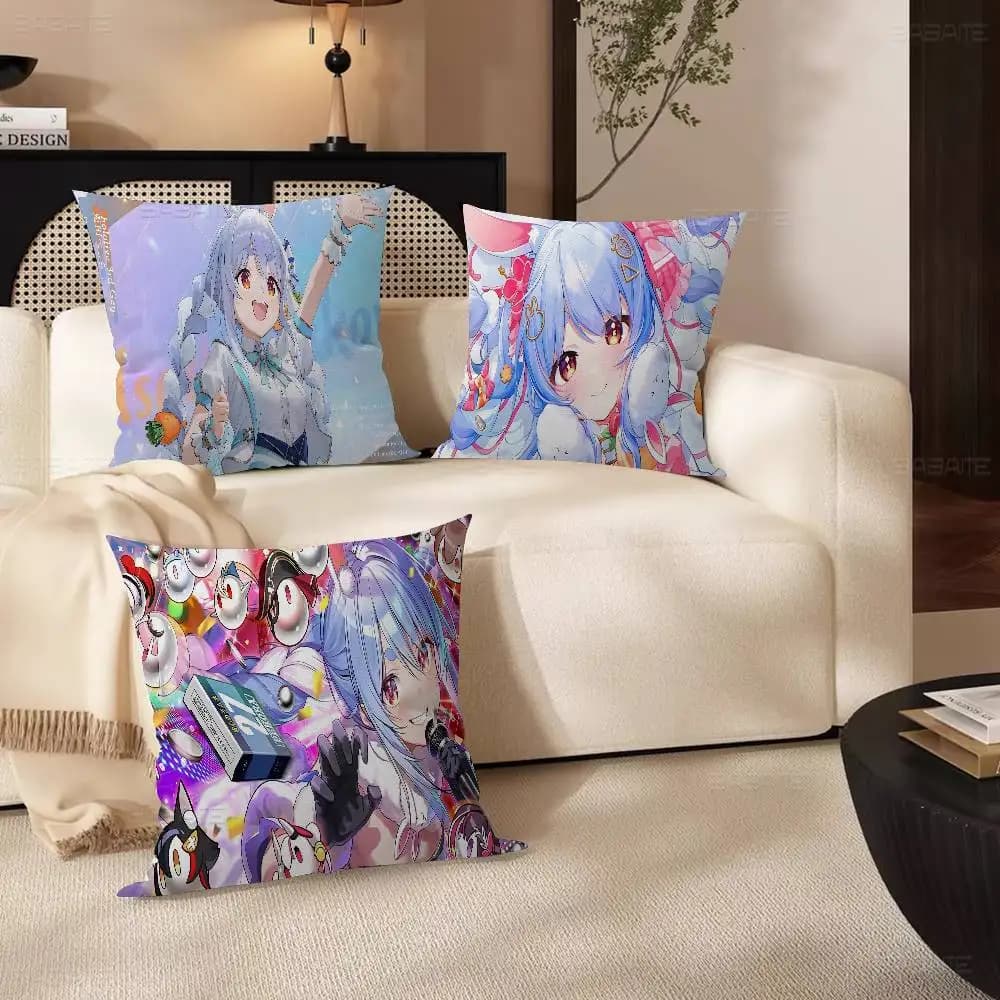 Game Hololive Usada P-pekora Fodere per cuscini in peluche corto con stampa fronte-retro, decorazione per divano, casa, in stile cartone animato, simpatiche