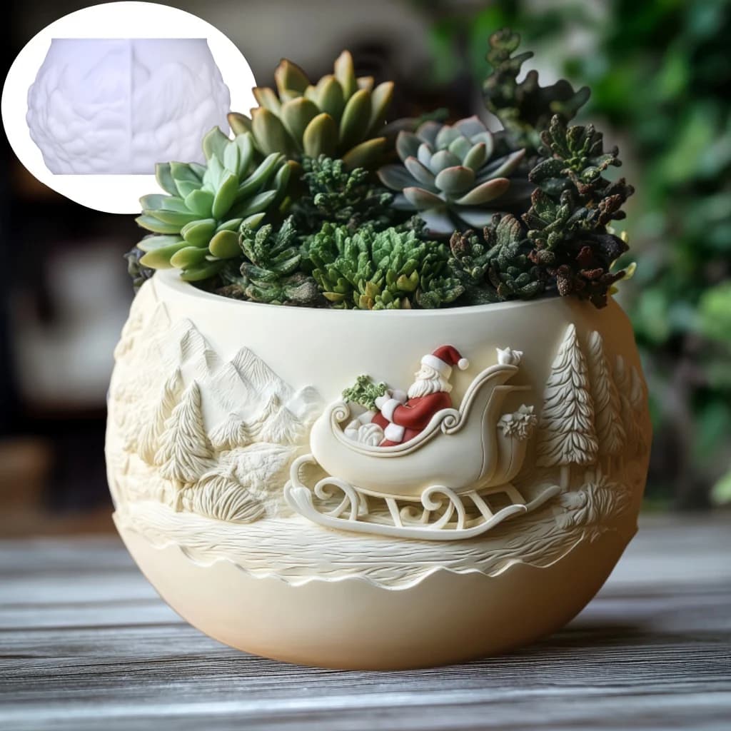 Slitta di cedro Babbo Natale Rilievo Candela Tazza Gesso Stampo in silicone Babbo Natale Pianta grassa Vaso di fiori Stampi in resina Regalo di Natale