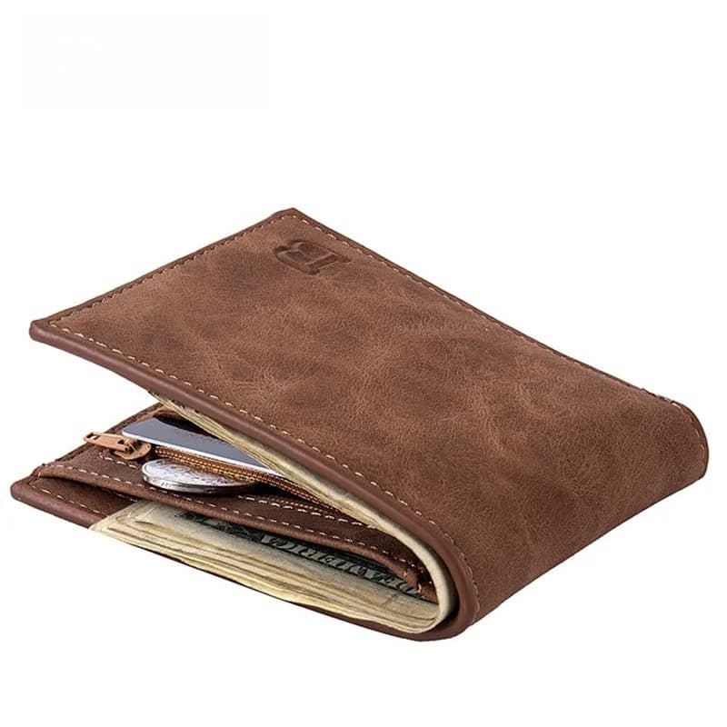 Men's Short Bifold PU Leather Wallet Fashionable Purse Youth Horizontal Style Korean Trend Matte Finish Color