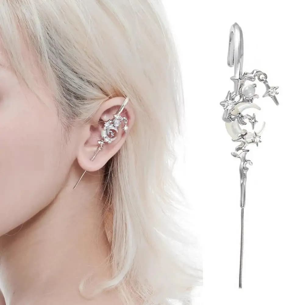 Sparkling Star and Moon Earring Fashionable Ear Needle Wrap Crawler Hook Earrings Jewelry for Fashionistas