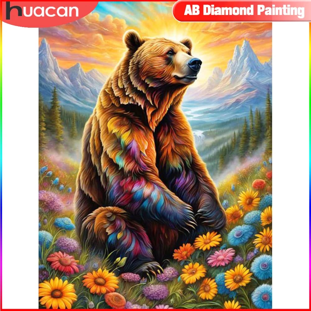 HUACAN Orso Pittura Diamante Punto Croce Paesaggio Girasole Pieno Quadrato Rotondo Diamante Mosaico Animale Decorazione Della Parete di Arte