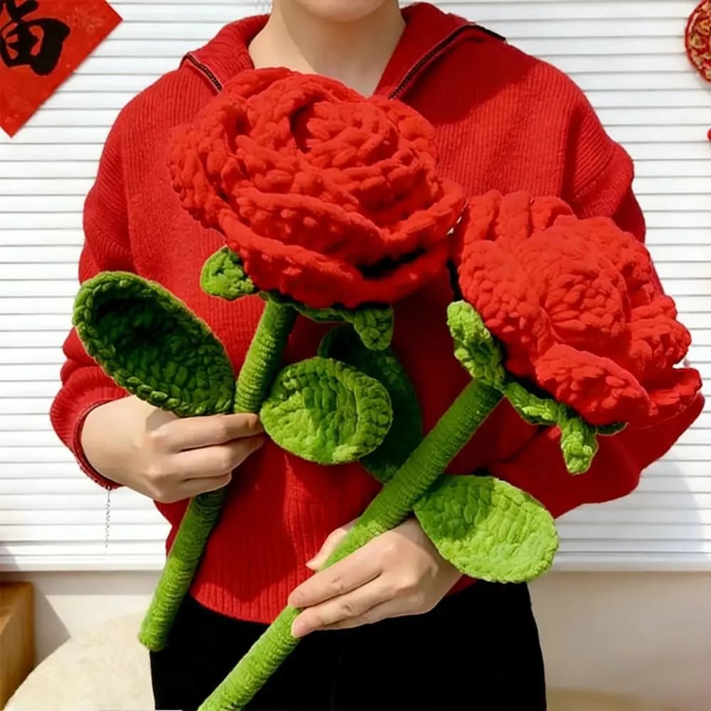 Rosa Lavorata a Maglia Fatta a Mano, Fiore Artificiale Creativo all'Uncinetto, Prodotto Finito