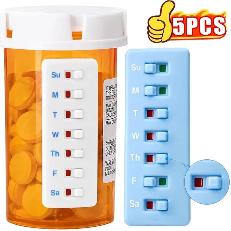 Visual Pill Reminder 7 Day Medication Tracker with Slider Adhesive Back for Pill Bottle Medicine Vitamin Case for Senior Elderly