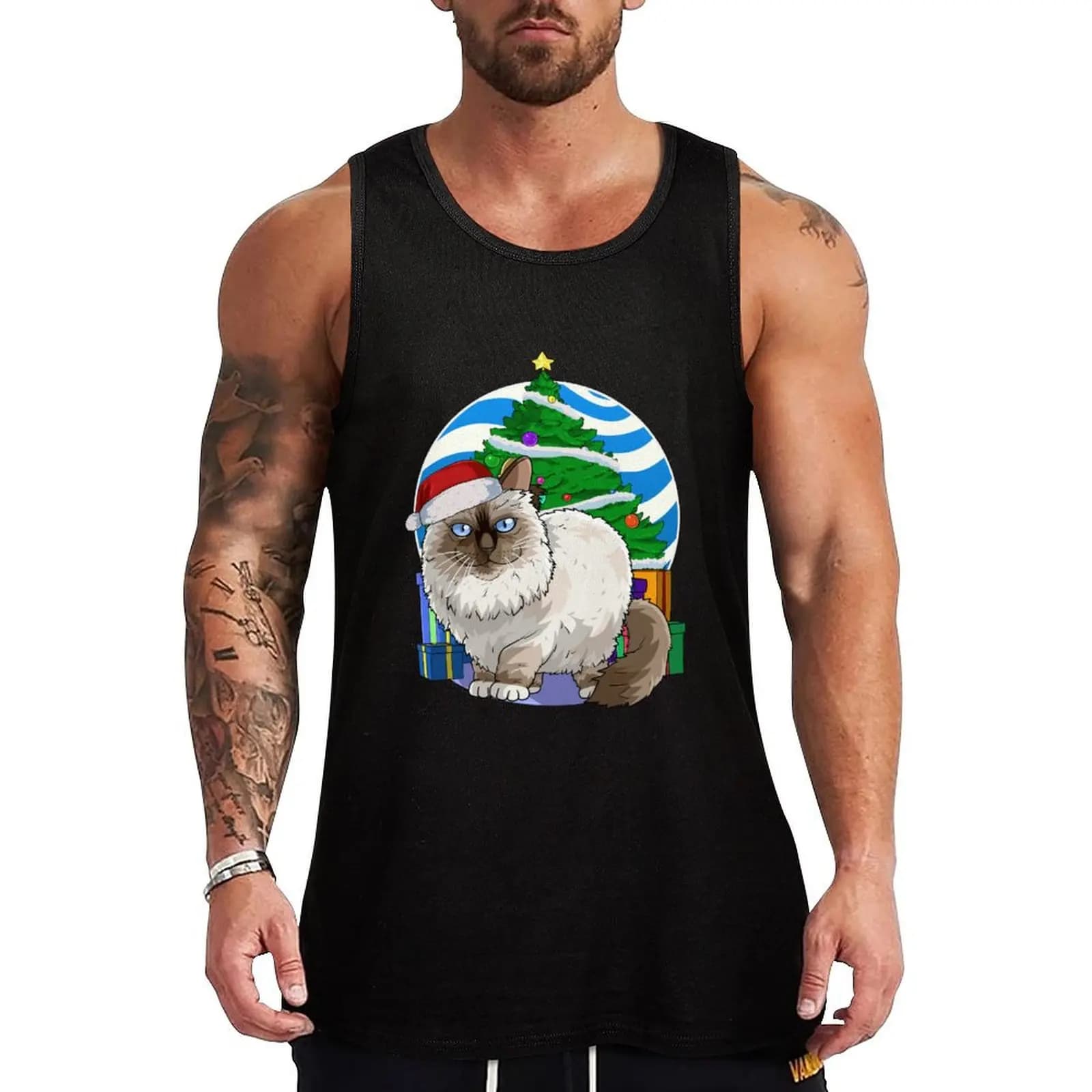 Birman Cat Santa Christmas Tree Gift Tank Top Hip Hop Tank Top Streetwear Maglietta casual senza maniche