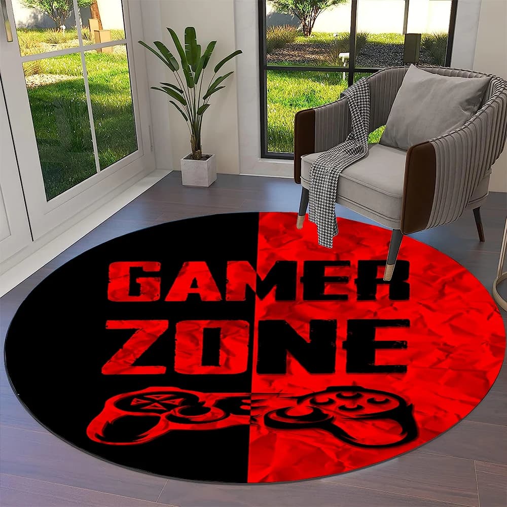 Gioco Gamer Gamepad Cartoon Tappeto rotondo Tappeto per soggiorno Camera da letto Decorazione sedia sala giochi per bambini, Tappeto per animali domestici Tappetino antiscivolo