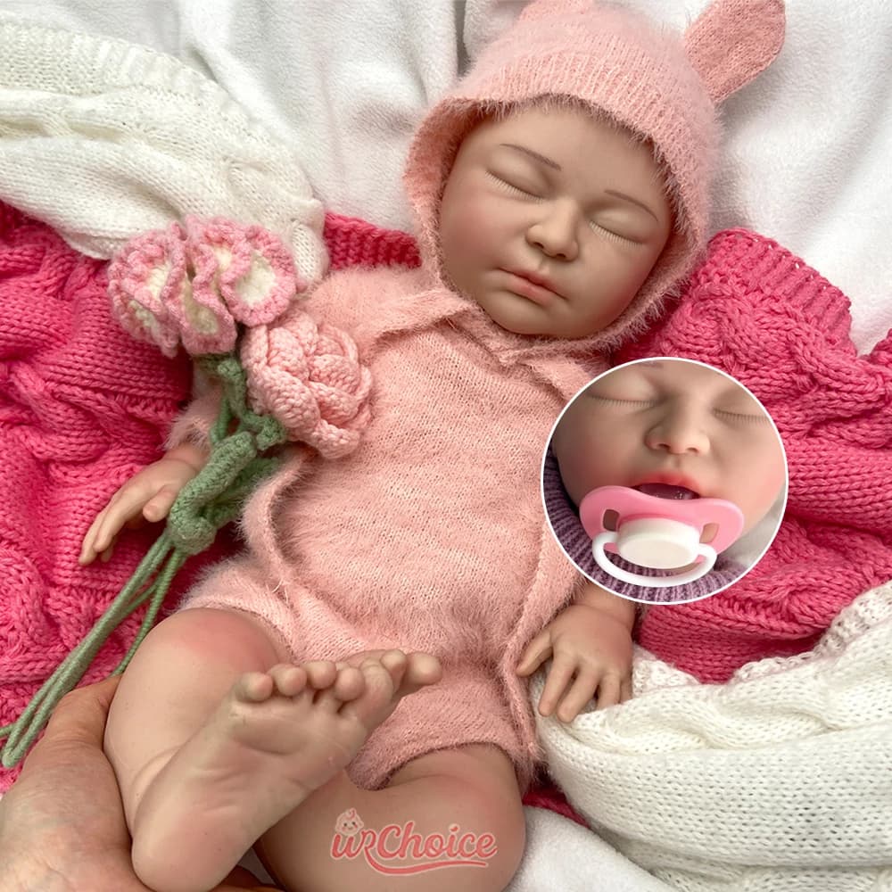 Bambola Reborn Realistica da 22 Pollici in Silicone Integrale, Bambina che Può Usare il Ciuccio, Morbida e Impermeabile, Regalo di Compleanno