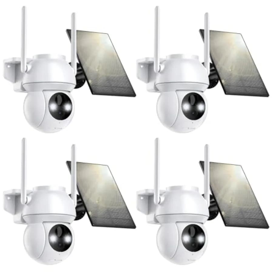 Solar Security Camera Wireless Outdoor, 2K HD Color Night Vision Home Security Camera System with 360° View Battery Powered Spo