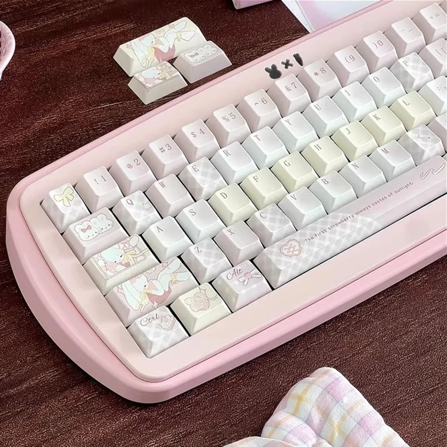 Keycaps a Tema Milkshake alla Fragola, PBT con Sublimazione Termica, 137 Tasti per Tastiera Meccanica, Profilo Cherry