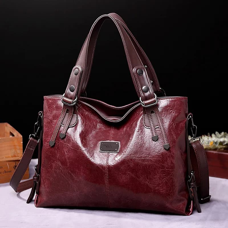 Women's Fashion Handbag Women's Soft Leather PU Tote Vintage Big Capacity Black Red Brown Green A4