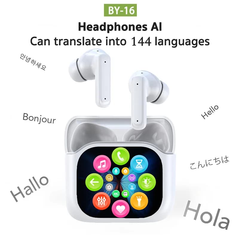 Auricolari Traduttori AI per 144 Lingue, Cuffie Bluetooth Wireless con Schermo Touch Intelligente per Viaggi