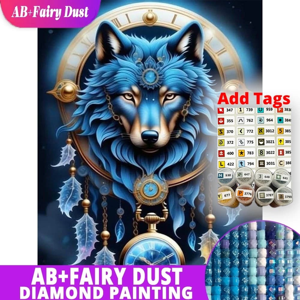 AB Fairy Dust DIY Diamond Mosaic Wolf Dreamcatcher Full Square Round Drill Diamond Painting Embroidery Wall Art Home Decor Gift