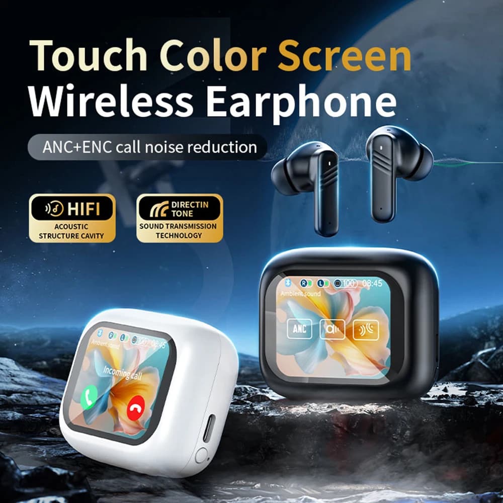 Auricolari TWS Bluetooth 5.4 Touch Screen wireless Business Auricolare Bluetooth Supporto ANC e ENC Cuffie da gioco con cancellazione del rumore