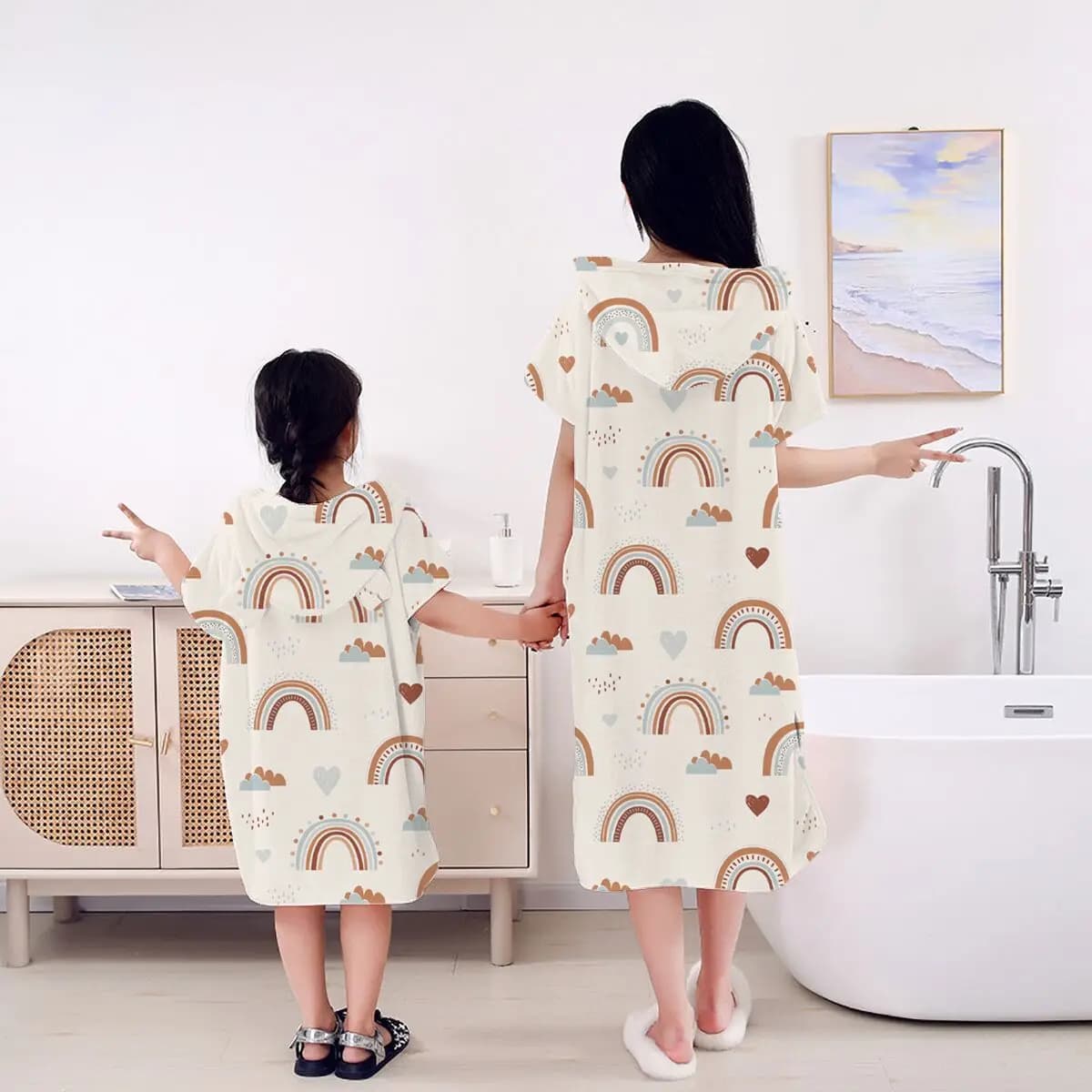 Elinfant Children's Bath Towel in Quick Drying Microfiber Soft Towel with Hood Bathrobe Bathroom towel with Hood for Adults and Children