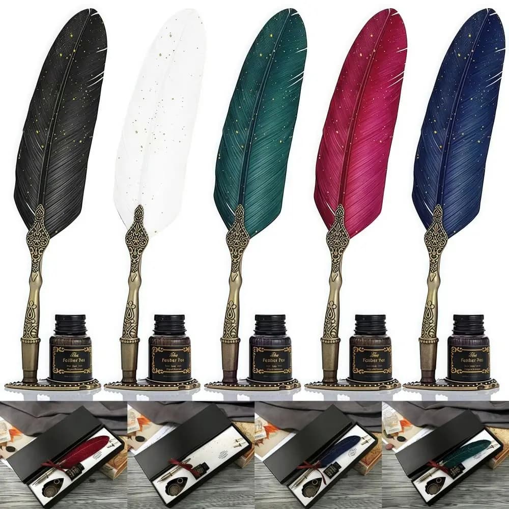Vintage Pen and Ink Set Gift Box Lightweight Feather Calligraphy Pen 15 Ml Ink Exquisite Design Fountain Pen Set Office Gifts