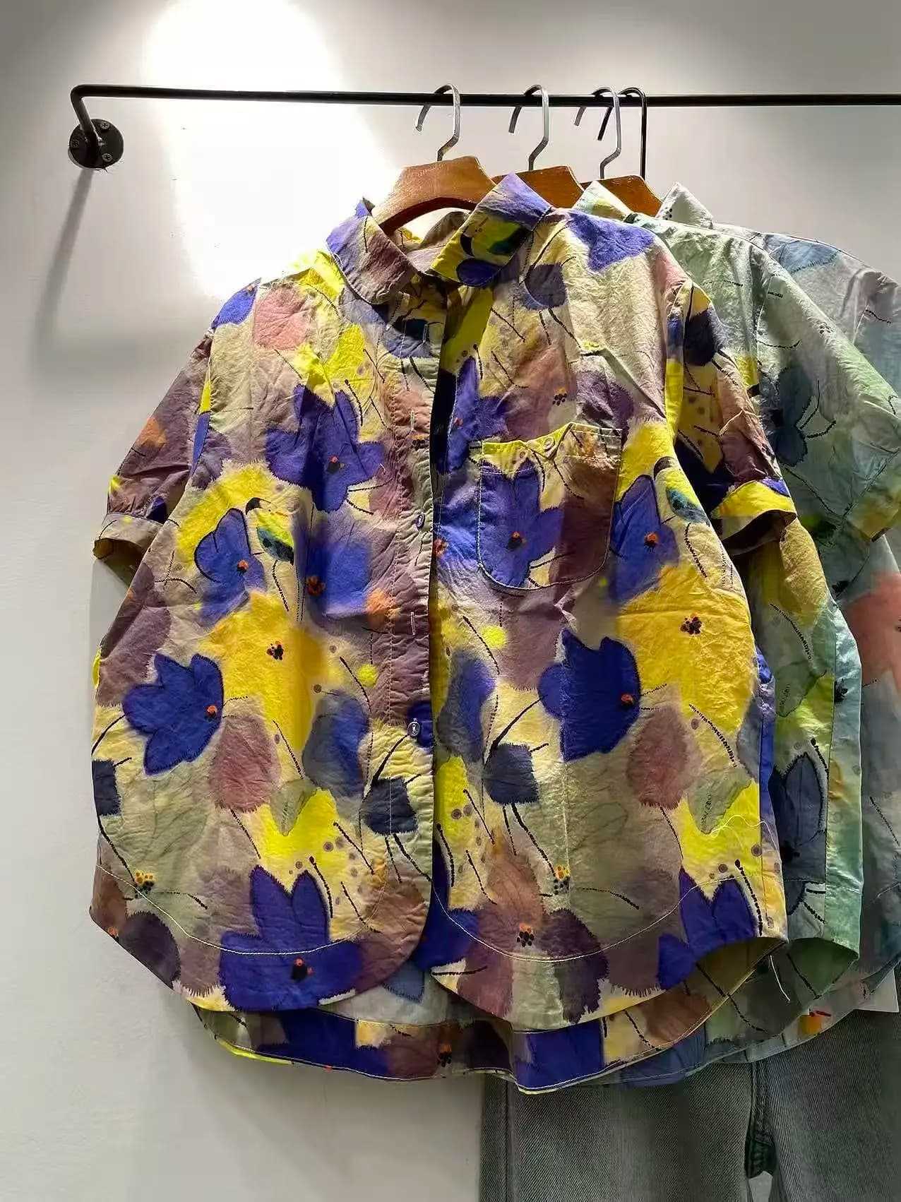 Camicie con Stampa Floreale in Stile Harajuku, Design Originale 2026, Bluse a Maniche Corte per Donne, Camicia Hawaiana 100% Cotone per l'Estate
