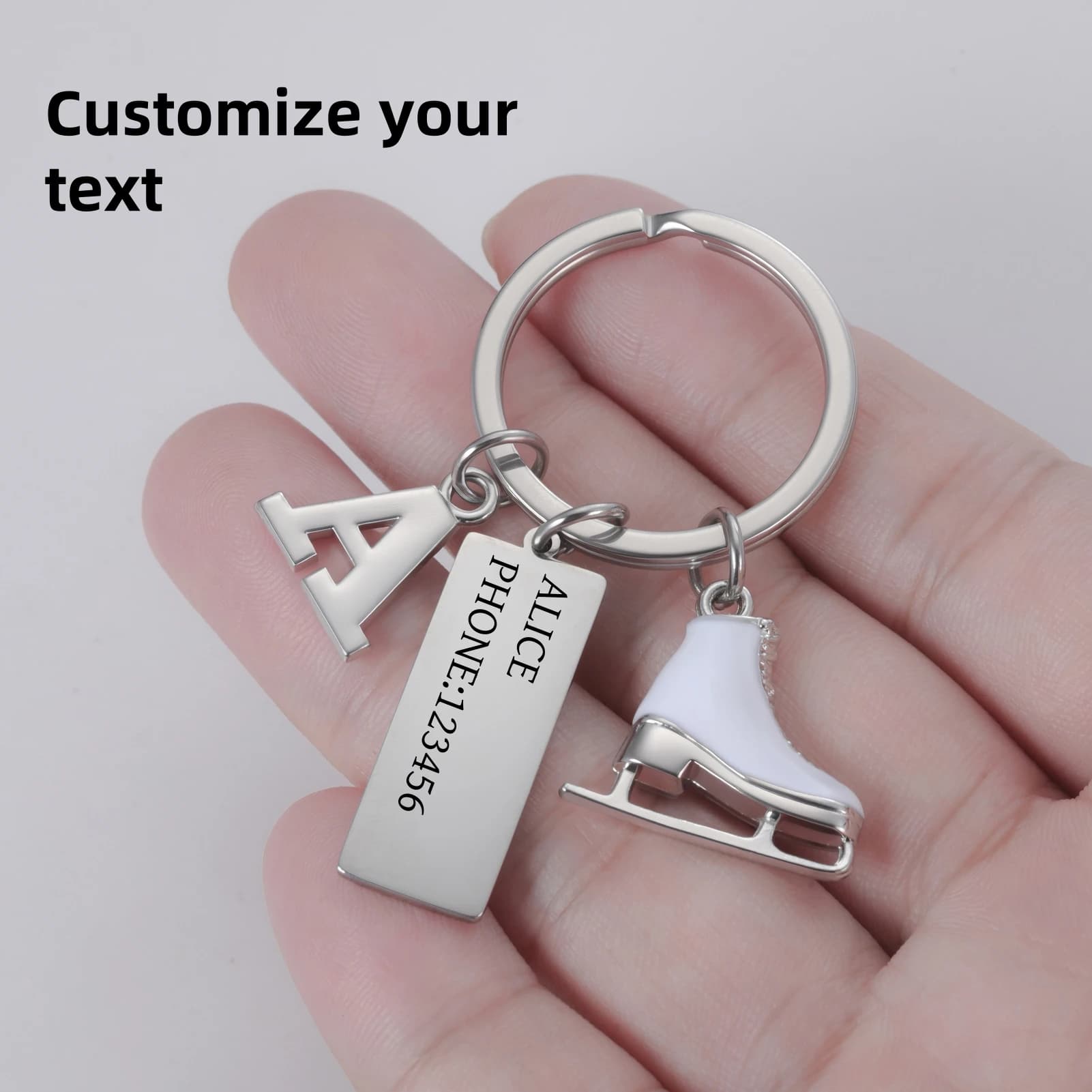 Portachiavi per scarpe da pattinaggio con nome personalizzato Unift per donna uomo Portachiavi per pattini su ghiaccio personalizzato in acciaio inossidabile Accessori per borse per auto Regalo