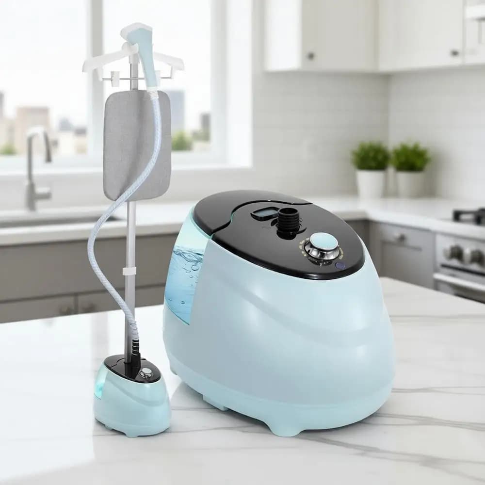 Stiratore a Vapore Verticale per Vestiti con Asse da Stiro, Contenitore Acqua da 1,8L, 10 Impostazioni per Uso Domestico e Commerciale, Blu