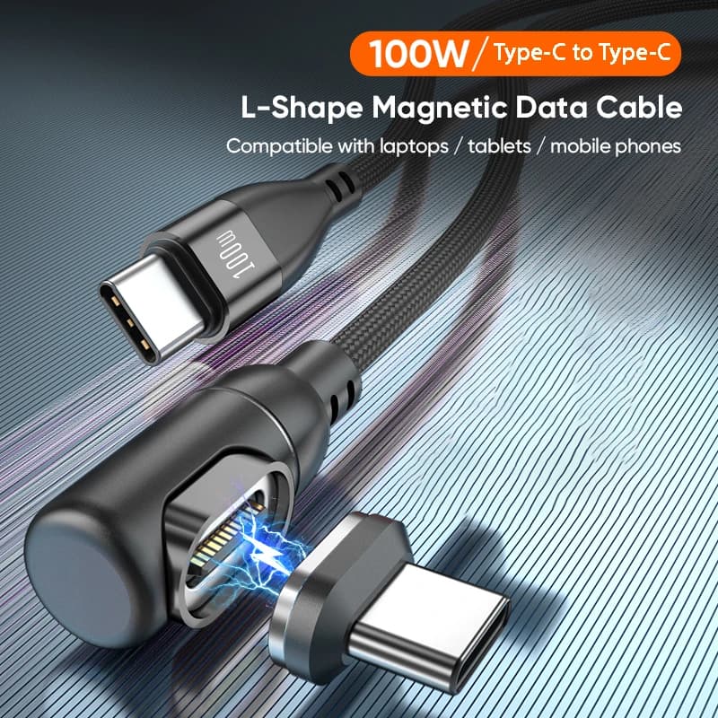 Cavo dati per telefono cellulare da tipo C a tipo C 100 W 5A Ricarica rapida Caricatore magnetico da 90 gradi USB-C adatto per MacBook Samsung OPPO
