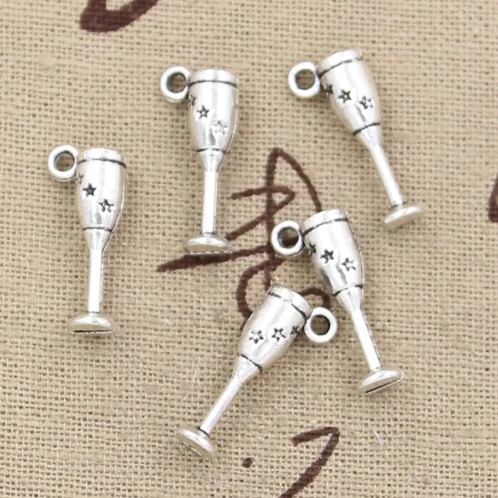 30pcs Pendenti e Ciondoli Champagne Flauti Bicchiere di Vino 20x5mm Bronzo Antico di Colore Argento Placcato Pendenti con gemme e perle Che Fanno A Mano FAI DA TE gioielli tibetano